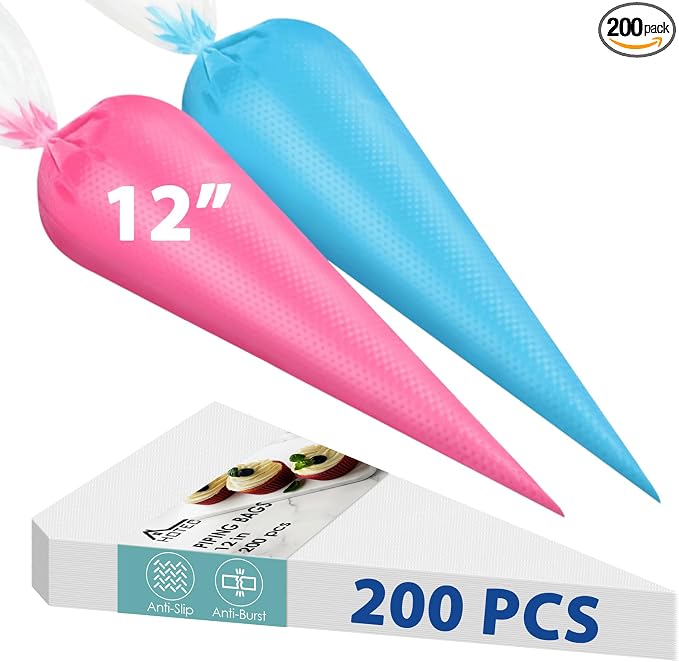 HOTEC 200Pcs 12 Inch Anti-Burst Disposable Piping Bags, Non-Slip Food Grade BPA-Free Pastry Bags for Cake, Cupcake, Cookie Cream Frosting Decorating Baking Supplies