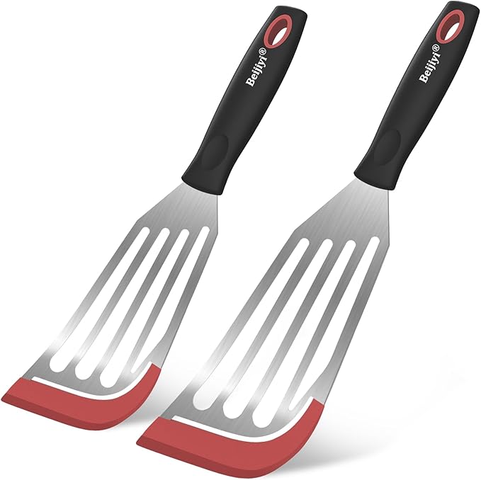 Beijiyi 2-Piece Silicone Fish Spatula for Nonstick Cookware, Heat Resistant | BPA Free, Flexible & Thin Edge, Scratch-Free, Slotted Turner, Kitchen Use, Cooking Flipper for Egg, Pancake, Dishwasher Safe
