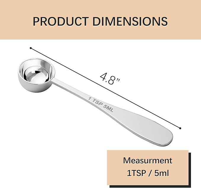 1PCS 1TSP(5ML) Measuring Spoon, 18/8(304) Stainless Steel Tablespoon | Precise, Food-Grade, ‌Rust-Free, Sturdy & Durable, Dishwasher-Safe