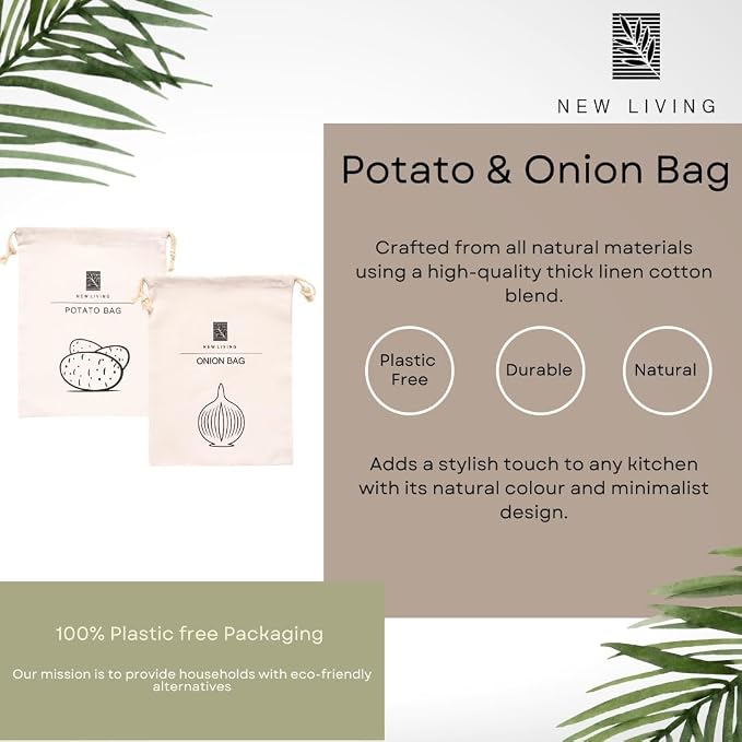 New Living Eco Potato & Onion Storage Bags, Linen Cotton Material, 30 * 40cm