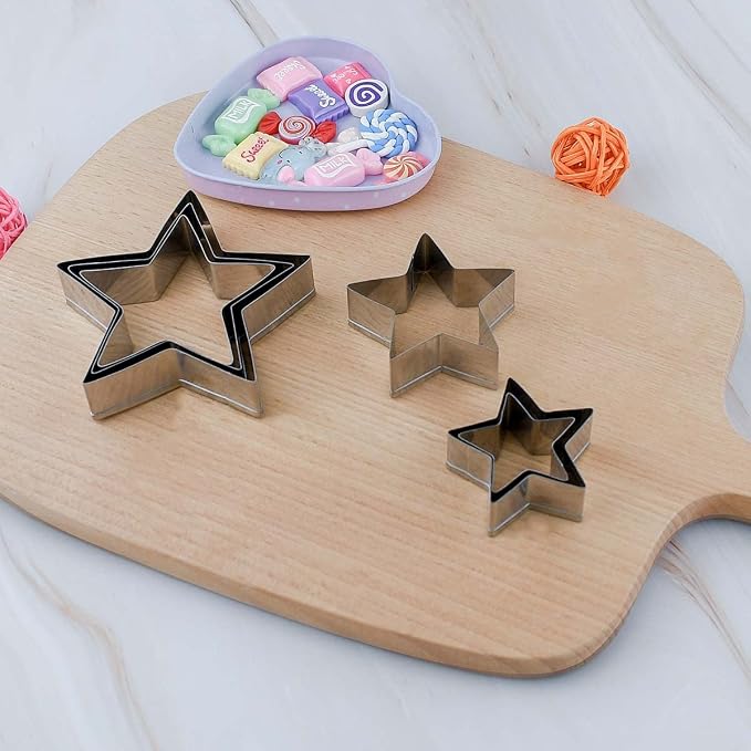 6 Pieces Star Cookie Cutters Set - Stainless Steel Five-Pointed Shaped Cutter, Biscuit Molds, Fondant Cake Cheese Cutter, Pastry Mold Bakeware Tools - Christmas Gifts (Assorted Sizes)