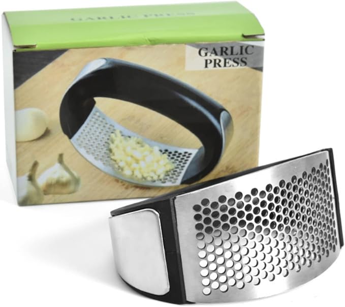 Garlic Press - Dishwasher Steel Safe Garlic Mincer Crusher with Peeler, Brush