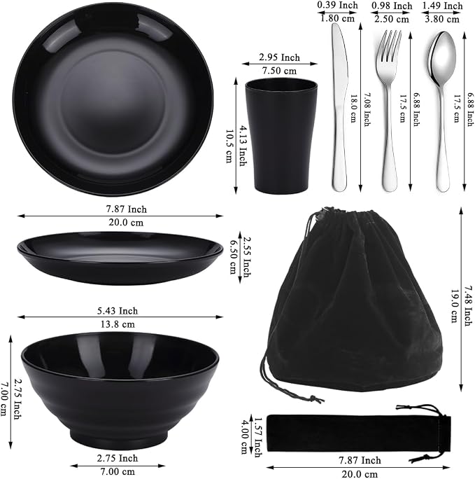 Kyraton Camping Utensils, Portable Travel Silverware Set with Reusable Light Weight Mug, Bowls and Plate, Stainless Steel Cutlery Set, Camping Mess Kit for 1 Person