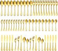 Gold Silverware Set for 12, Compralo 60 Pieces Stainless Steel Shiny Gold Flatware Set, Cutlery Tableware Set Include Spoons, Forks, Knives for Home and Restaurant
