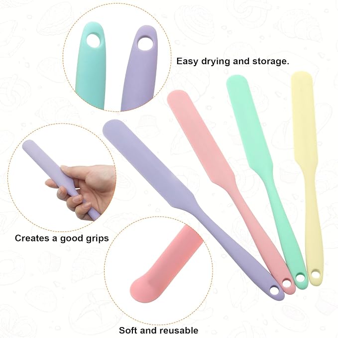 4 Pcs Silicone Jar Spatula, Heat Resistant Cake Cream Scraper Set | Non-Stick Silicone Spatula, 9.8 Inch Cake Cream Butter Scraper(4 colors）