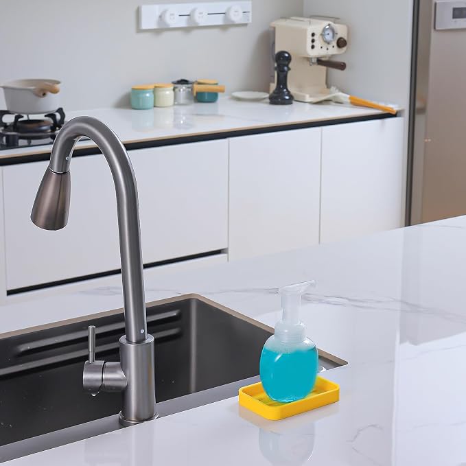 MicoYang Silicone Kitchen Sink Organizer Tray for Multiple Usage,Easy Clean Sponges Holder for Kitchen Bathroom Counter or Sink,Dish Soap Dispenser,Scrubber,Bottle,Cup Yellow 4.9”x 3.2”