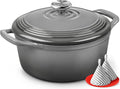 Overmont Enameled Cast Iron Dutch Oven - 5.5QT Pot with Lid Cookbook & Cotton Potholders - Heavy-Duty Cookware for Braising, Stews, Roasting, Sourdough Baking Grey
