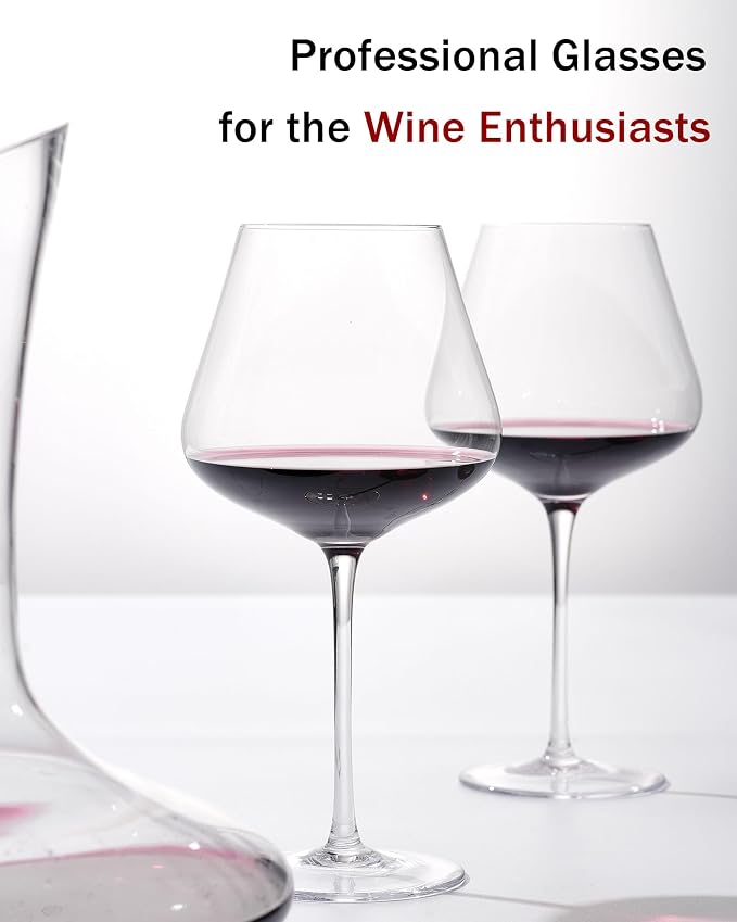 JBHO Hand Blown Italian Style Crystal Burgundy Wine Glasses - Lead-Free Premium Crystal Clear Glass - Set of 2-21 Ounce - Gift-Box for any Occasion