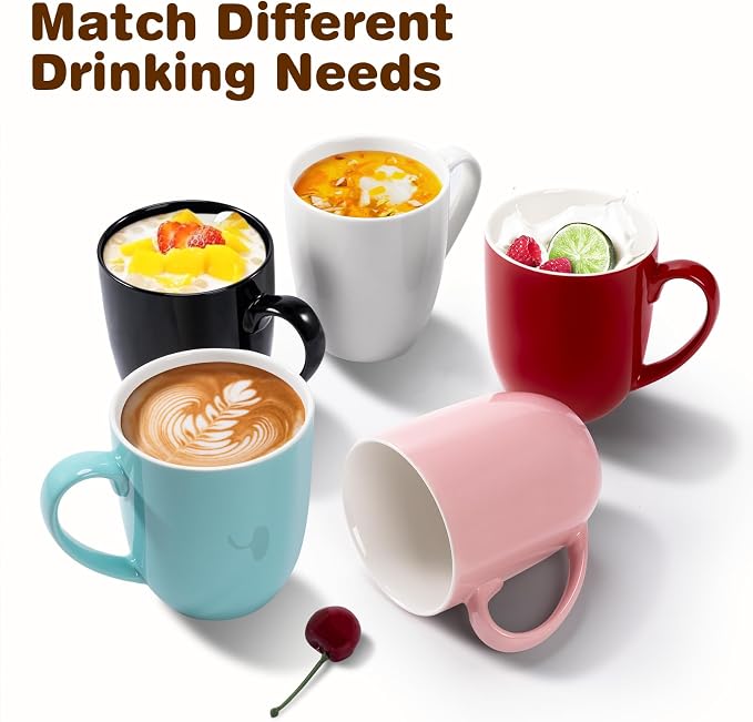 Urbanstrive 16 oz Large Coffee Mugs Set of 4 Ceramic Coffee Mug White Coffee Cups Tea Cups Idea Gift for Women Men House Warming Gifts New Home Office, Pink 4 Pack