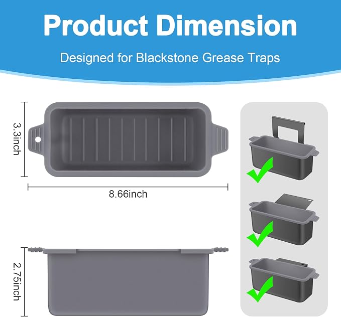 2 PCS Silicone Grease Cup Liners for Blackstone 36 28 22 17 Inch Griddle,Reusable Grease Catcher Cup Liner Grill Grease Tray,Durable Drip Pans Blackstone Griddle Accessories,Grey