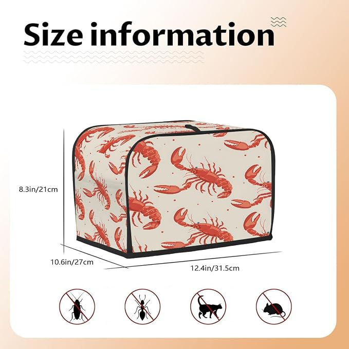 4 Slice Toaster Cover Cute Lobster Vintage Toaster Covers Four Slice Wide Slot Waterproof and Dustproof Covers for Wide Slot Toasters and Small Appliances Kitchen Decor Gifts
