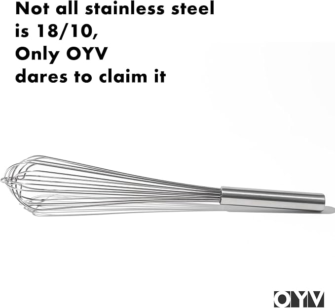 OYV 18/10 Stainless Steel Large Whisk, 17-Inch Heavy-Duty Kitchen Whisk | 2.5 mm Thick Wires, Sealed Waterproof Handle, 800°F Heat Resistant, Dishwasher Safe, For Restaurants And Large-Batch Mixing