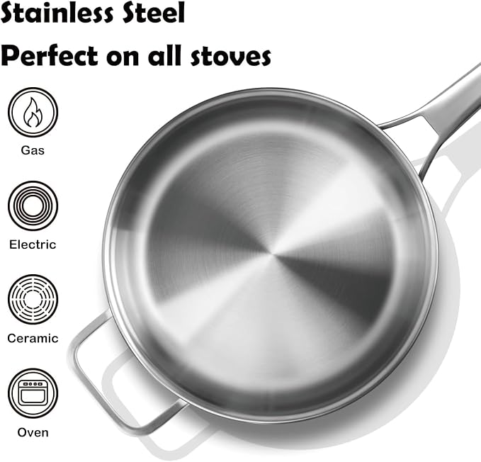 VocVoi Saute Pan,7 Quart Saute pan,Stainless Steel Cookware,skillet,12.5 inch Stainless Steel Saute Pans with Lid,Dishwasher and Oven Safe, Works on All Cooktops