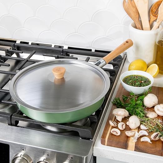 Nordic Ware Cardamom Ceramic Nonstick 12 Inch Fry Pan with Lid
