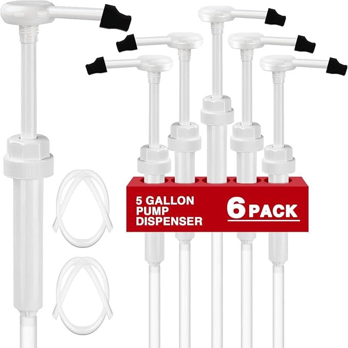 6 Pack 38-400 1 oz 5 Gallon Pump Dispenser with 50cm Extended Tube | Pump for Large Gallon Bucket, Cap to Avoid Dripping, Great for Shampoo, Conditioner, Bleach Liquid, Laundry, Detergent, Oil
