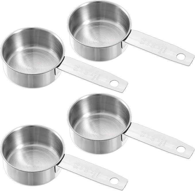4 Pcs 1/4 Cup Measuring Cup, 60 ml Stainless Steel Measuring Cups Inner Scale Metal Liquid Measure Scoop 2 oz Cups for Coffee, Cooking, Baking, Kitchen Wet and Dry Ingredients, Dishwasher Safe