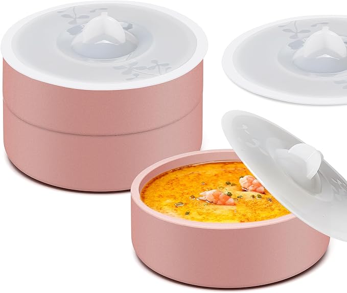 Silicone Egg Poacher with Lids, 3 Pack Microwavable Egg Poaching Cups for Oven Air Fryer, Small Silicone Prep Bowls - Pink