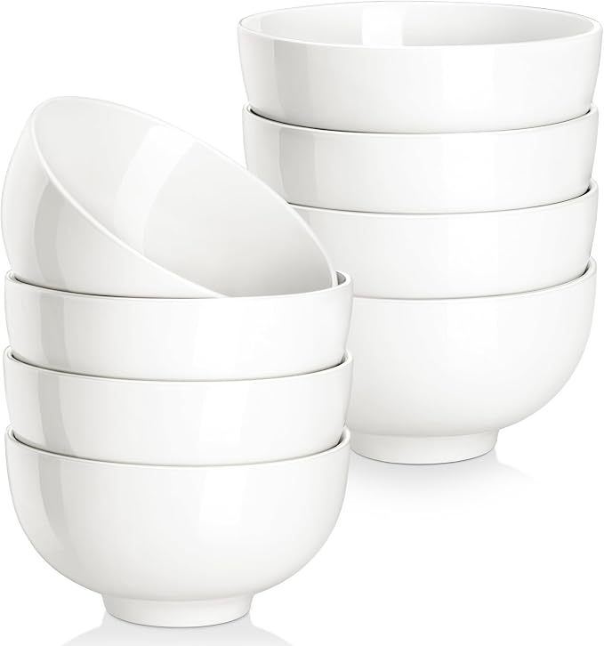 MALACASA 10 Oz Small Ceramic Bowls Set of 8, White Bowls for Ice Cream | Perfect for children, dessrt, Side dishes, rice, & ice cream; scratch-resistant, stackable, microwave, oven & dishwasher safe