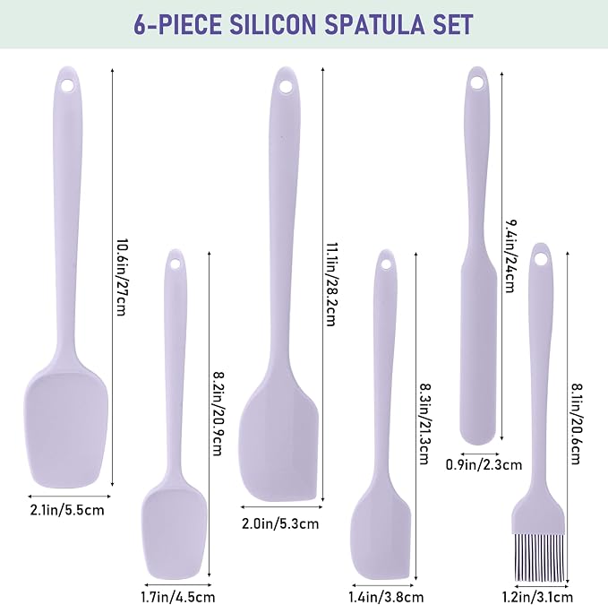 6 in 1 Silicone Spatula | Heat-Resistant Food Grade, Nonstick Rubber Kitchen Utensils with Stainless Steel Core for Cooking, Baking & Mixing (Purple)