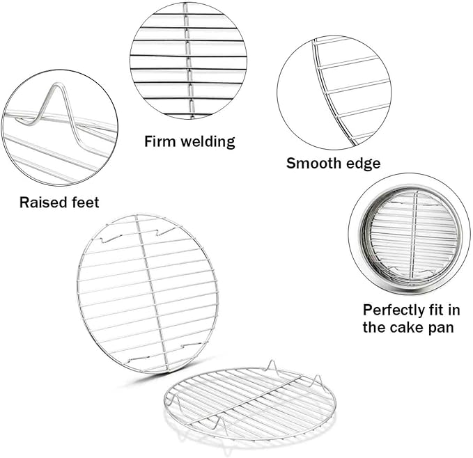 TeamFar Round Cooling Rack Set of 4, 7½ Inch Round | Baking Steaming Roasting Rack Set Stainless Steel for Pot Air Fryer, Healthy & Mirror Finish, Dishwasher Safe & Rustproof