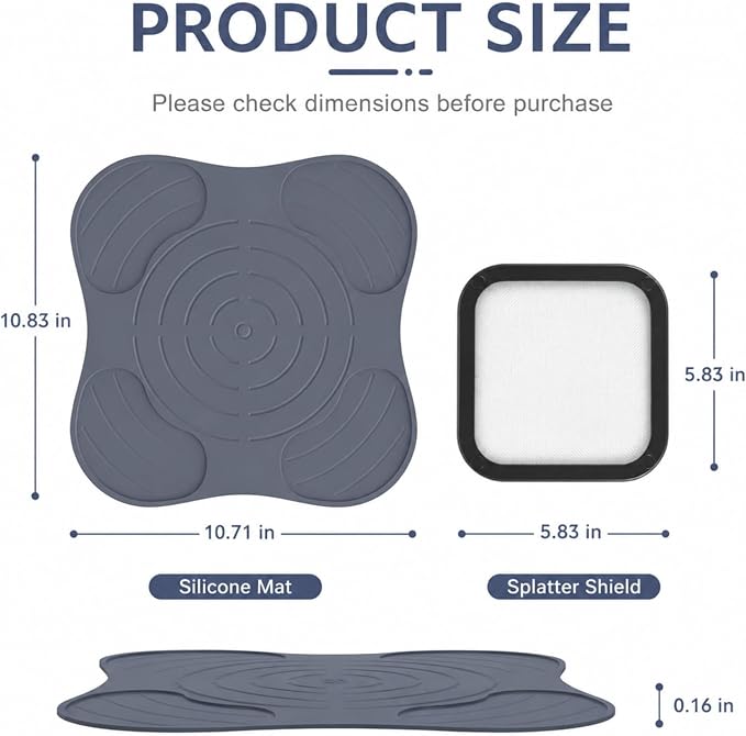 2 Pcs Silicone Heat Resistant Mat & Splatter Shield, Blue | Foldable Silicone Accessories for Air Fryer Countertop Protection Cooking Prep and Kitchen Use