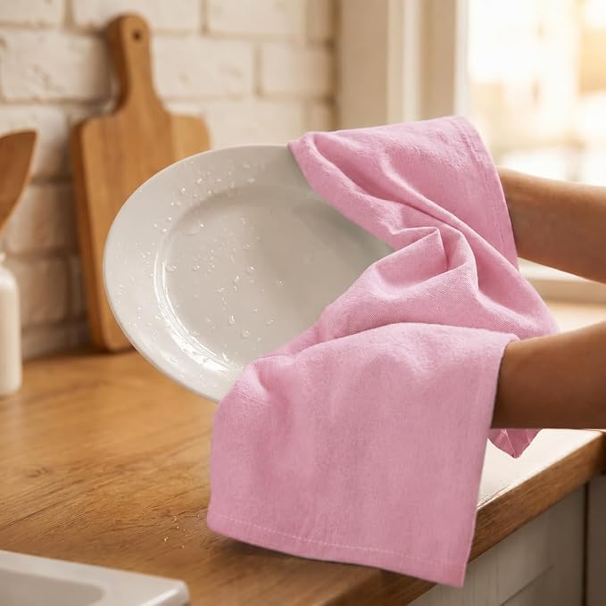 Urban Villa Kitchen Towels Cotton Dish Towels 20”x30” (Set of 6) Pink