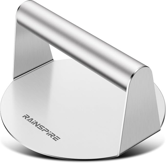 Rainspire Upgraded 304 Stainless Steel Smash Burger Press 5.5 inch Burger Smasher Hamburger Smasher Tool for Griddle, Perfect for BBQ Grill Cooking Gifts for Chef, Silver
