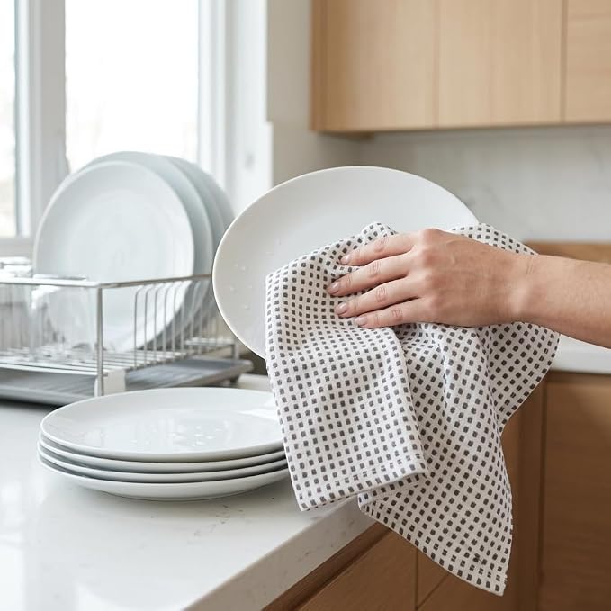 Urban Villa Kitchen Towels Cotton Dish Towels 20”x30” (Set of 6) Grey White