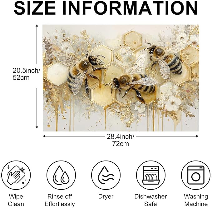 Bee Honey Stove Top Cover 28x20 Inch Decorative Electric Stove Cover | Heat Resistant Cooktop Protector Mat with Non-Slip Backing, Scratch Protection and Countertop Drying Mat.