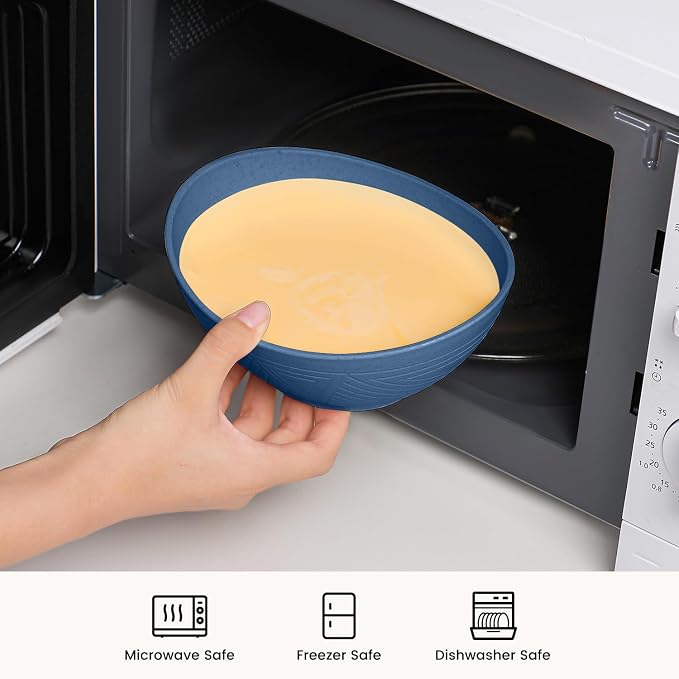 Wheat Straw Bowl 26 OZ - Unbreakable Serving Bowl Set of 4, Microwavable Bowls Set, Reusable Plastic Bowls for Cereal,Salad,Oatmeal,Soup, Kitchen Bowl (Blue)