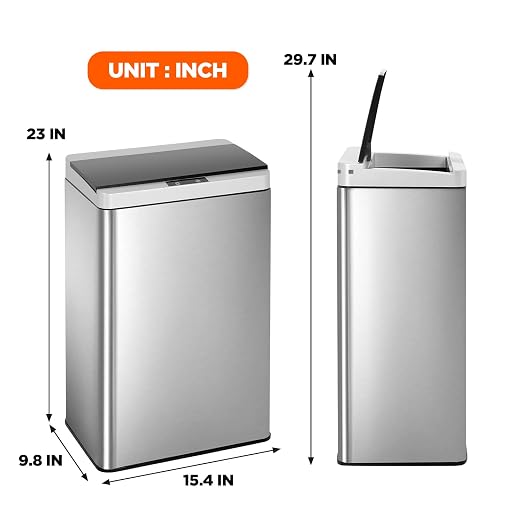 BestOffice 13 Gallon(50L) Trash Can Stainless Steel Kitchen Garbage Can with Automatic Sensing Cover Anti-Fingerprint for Home Office Bathroom Bedroom Kitchen Trash Can with Lid Waste Bin