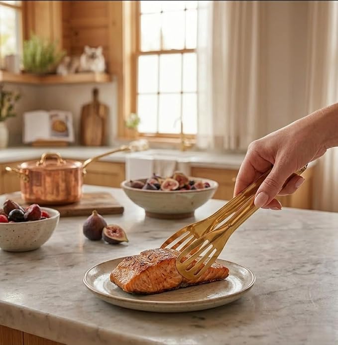 Gold Serving Tongs Kitchen Tongs,Buffet Tongs,JXHAPY Stainless Steel Gold Plated Food Tong Salad Tongs Serving Tong,small tongs 6 Pack (7 Inch)
