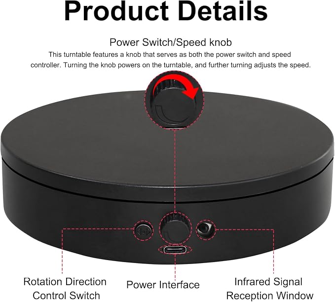 Motorized Rotating Display Stand with Remote, 7.87in 360 Electric Turntable for Display,Photography,3D Scanner Models, Motorized Lazy Susan and Photography Turntable Control Angle/Speed,Step/Swing/Continuous Rotation