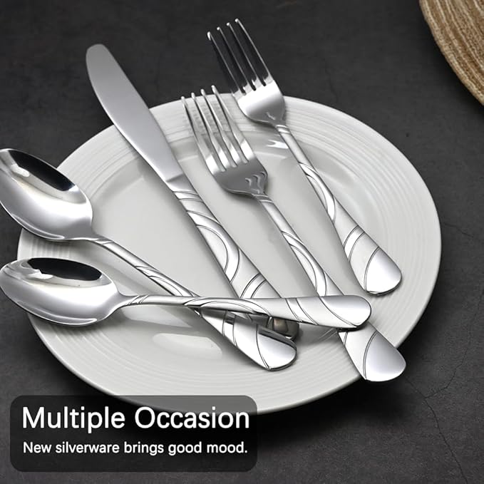 20-Piece Silverware Set for 4, 18/0 Frosted & Mirror Finish Stainless Steel Vintage Flatware Set, Modern Cutlery Set for Home Wedding Restaurant Housewarming Party Event Serving For 4