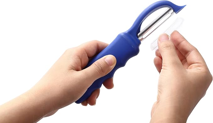 Spring Chef Swivel Potato Peeler for Kitchen w/Soft Grip Handle, Sapphire | Premium Vegetable Peeler w/ Sharp Stainless Steel Blades, Multifunctional Food Peeler for Apple, Carrot, Cucumber, Fruit