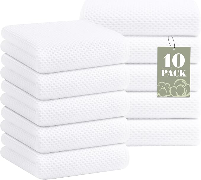 Homaxy 100% Cotton Waffle Weave Kitchen Towels, 10-Pack, White | Ultra Soft Absorbent Dish Towels, Quick Drying Cleaning Towels, 13 x 28 Inches