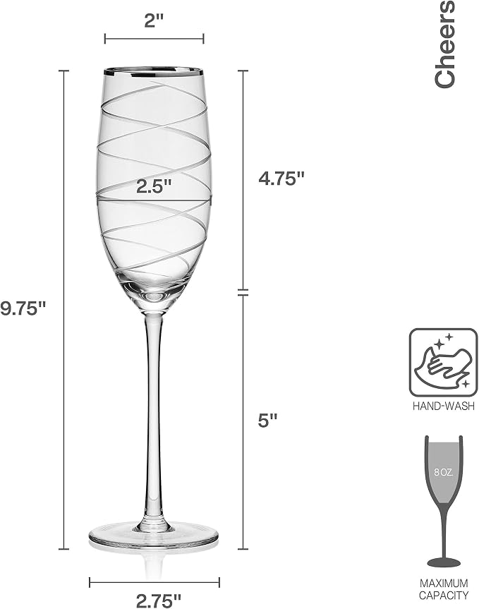 Mikasa Cheers Set of 4 Platinum Rim Champagne Flutes, 8 Ounce