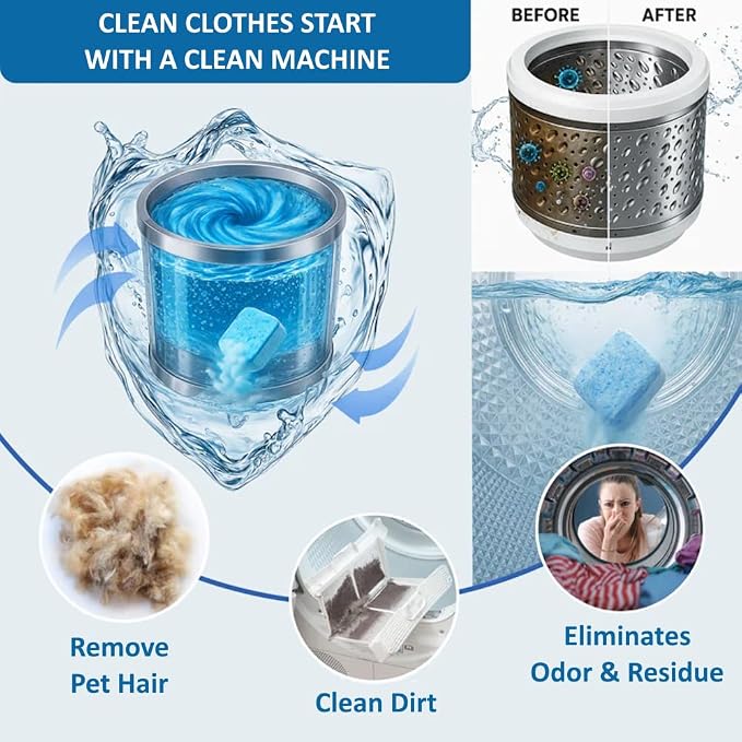 Citrus Washer Cleaner Tablets 12 Count – Septic Safe Washing Machine Cleaner & Odor Eliminator – Deep Cleaning Descaler for HE Front & Top Load Washers – Laundry Tub & Drum Cleaner