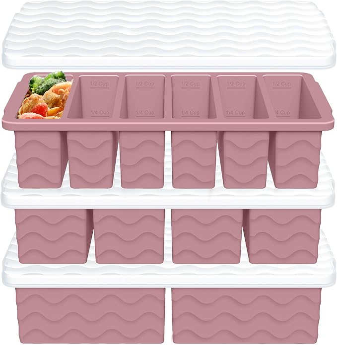 3-Pack Silicone Freezer Trays with Lid, Soup Freezer Container Molds | 2 Large 2-Cup, 4 Medium 1-Cup, 6 Small 1/2-Cup, BPA Free, Ice Cube Tray for Soup, Stews, Sauces, Meal Prep, Broth, Leftovers