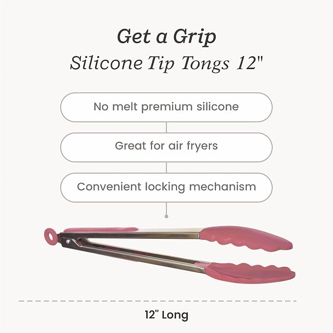 Starpack Get a Grip Silicone Kitchen Tongs (12 Inch) - LFGB Non Toxic, 600°F Heat Resistant, BPA-Free - Heavy-Duty Stainless Steel, Locking - Dishwasher Safe for Nonstick Cookware Earthy Pink