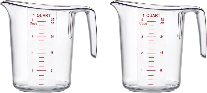 Melissa - 32-Ounce Plastic Measuring Pitcher (2-Pack), 4-Cup (1-Quart) Food-Grade Measuring Jug, Unbreakable, Stackable, Dishwasher-Safe, Great for Oil, Vinegar, Flour, and More