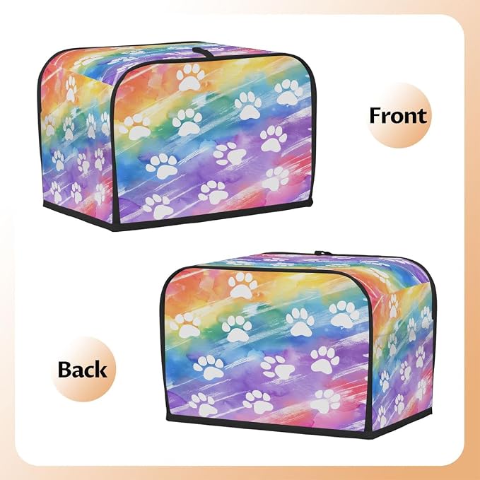 2 Slice Toaster Cover rainbow cute paw print Toaster Covers Two Slice Wide Slot Waterproof and Dustproof Covers for Wide Slot Toasters and Small Appliances Kitchen Decor Gifts