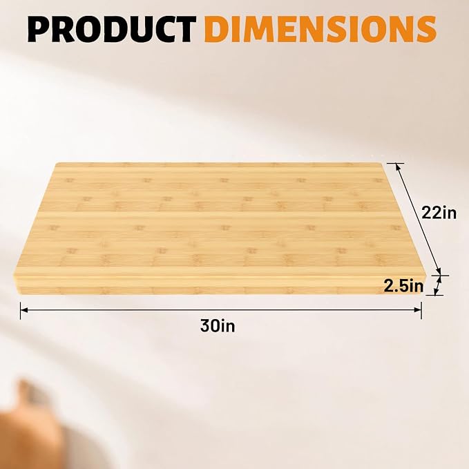 Bamboo Noodle Board Stove Cover for Electric and Gas Stoves - Sink Cover, 30"L x 22"W x 2.5H" - Double-Sided Usable