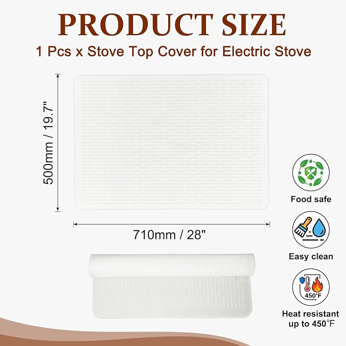PATIKIL 28 x 20 Inch Stove Top Cover for Electric Stove, 1Pcs Silicone Stripe Mat for Glass Top Cover Non-Slip Glass Cooktop Protector for Kitchen Oven Dish Drying Mat, Clear