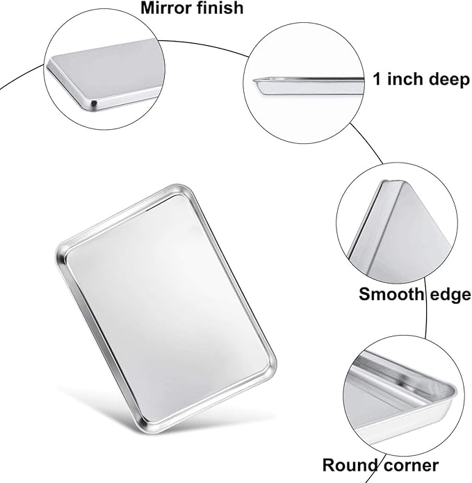 TeamFar Toaster Oven Pan with Cooling Rack, 10.4"x 8"x1" Toaster Oven Tray | Stainless Steel Toaster Oven Pan with Baking Wire Rack for Cooking, Healthy & Non Toxic, Mirror Finish & Dishwasher Safe