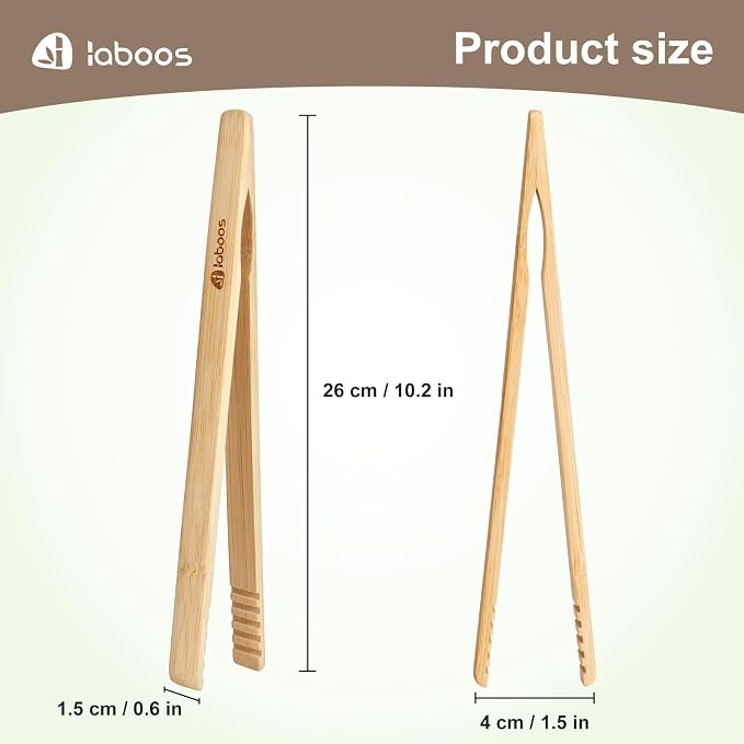 Magnetic Bamboo Toaster Tongs (Set of 2), 10.2-Inch Extra-Long Kitchen Tongs with Rebound-Construct & Anti-Slip Grip, Ideal for Cooking, BBQ, Serving - by LABOOS