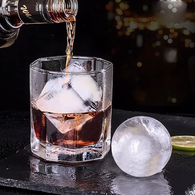 2 Pack Ice Cube Tray, 2" Sphere Ice Ball Mold with Lid & Large Square Maker | Perfect for Whiskey, Cocktails, Bourbon, and Homemade Drinks, Creating Slow-Melting Ice That Keeps Beverages Chilled Longer
