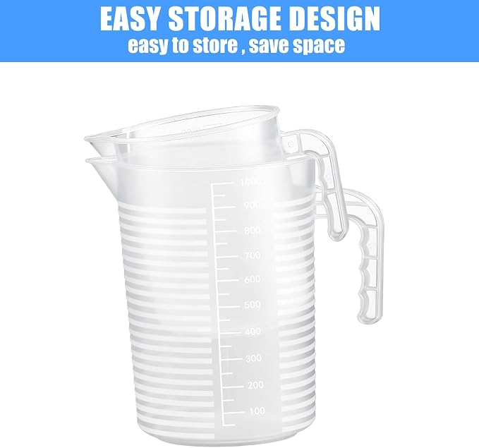 2 Pack Measuring Cup Set, 500ml and 1000ml | Plastic Liquid Measuring Cups- Baking, Cooking, Mixing Cups, Microwave and Dishwasher Safe Essential Kitchen Tools