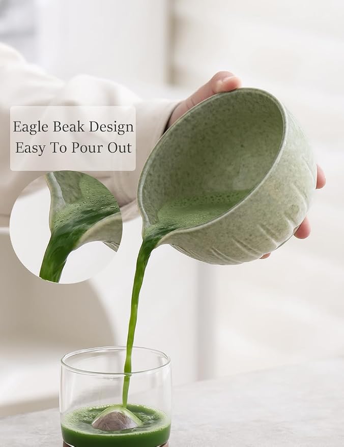 TANG PIN Matcha Set - Match Bowl and Whisk, 15 OZ Matcha Whisk Set | Matcha Scoop | Matcha Whisk Stand (Chasen Holder) - 5pc Perfect Matcha Kit for Matcha Tea Ceremony (Mottled Green)