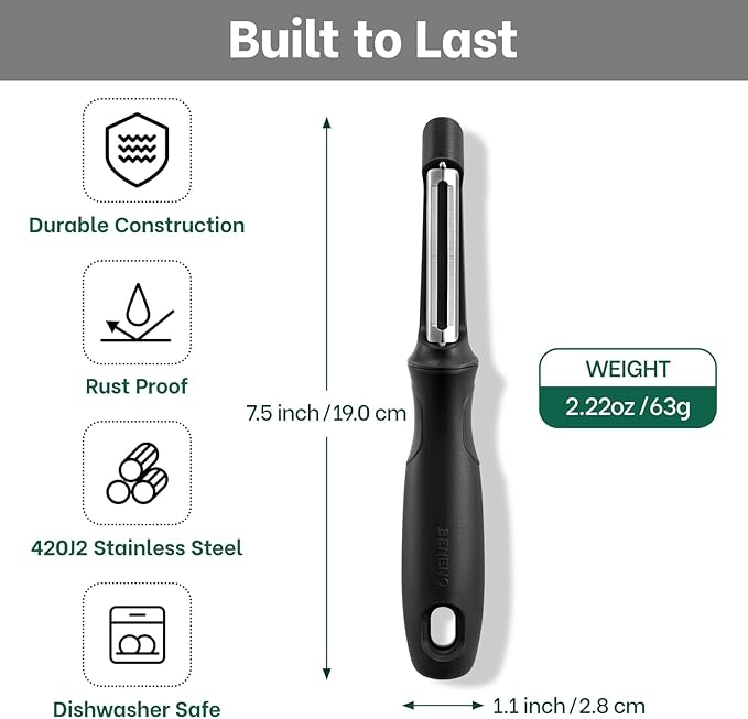 Beneno Swivel Vegetable Peeler, Smooth Peeling Potato Peeler (2, Black) | Razor-Sharp Stainless Steel Blade, Ergonomic Non-Slip Grip, Built-In Potato Eye Remover, Durable Design for Fruits & Veggies
